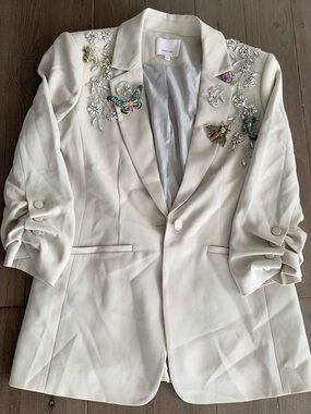 NWOT Cinq a Sept Khloe embellished crystal blazer jacket khaki